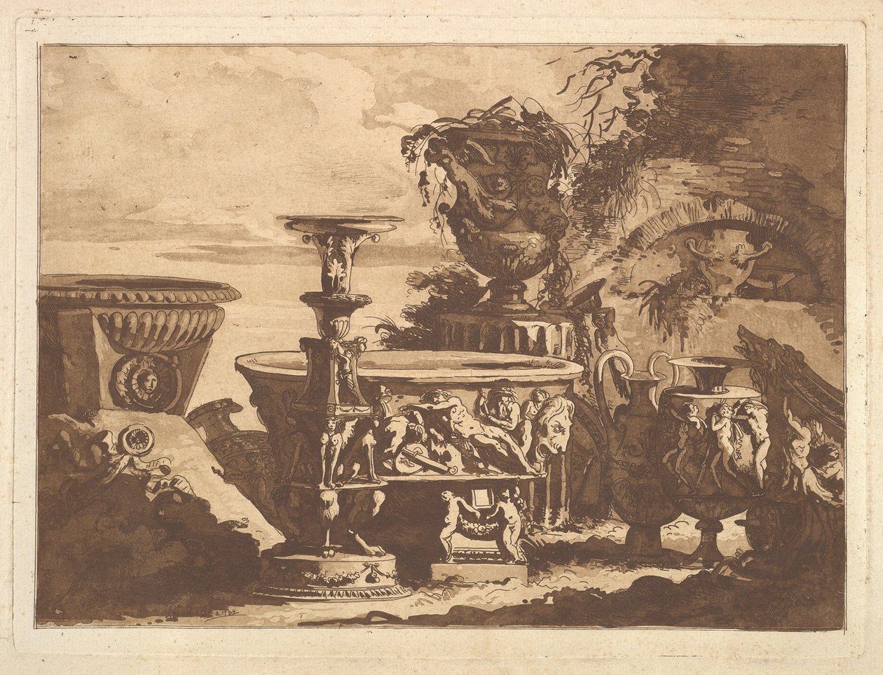 Komposition med Medici-vasen, från Recueil de Compositions par Lagrenée Le Jeune Coll..., 1782. av Jean Jacques Lagrenee