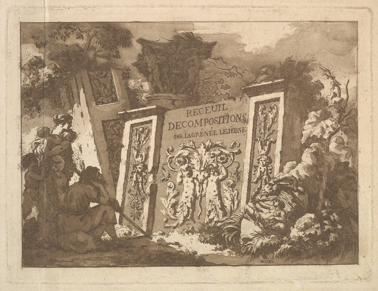 Frontispice, från Recueil de Compositions par Lagrenée Le Jeune Collection of Compositio..., 1782. av Jean Jacques Lagrenee