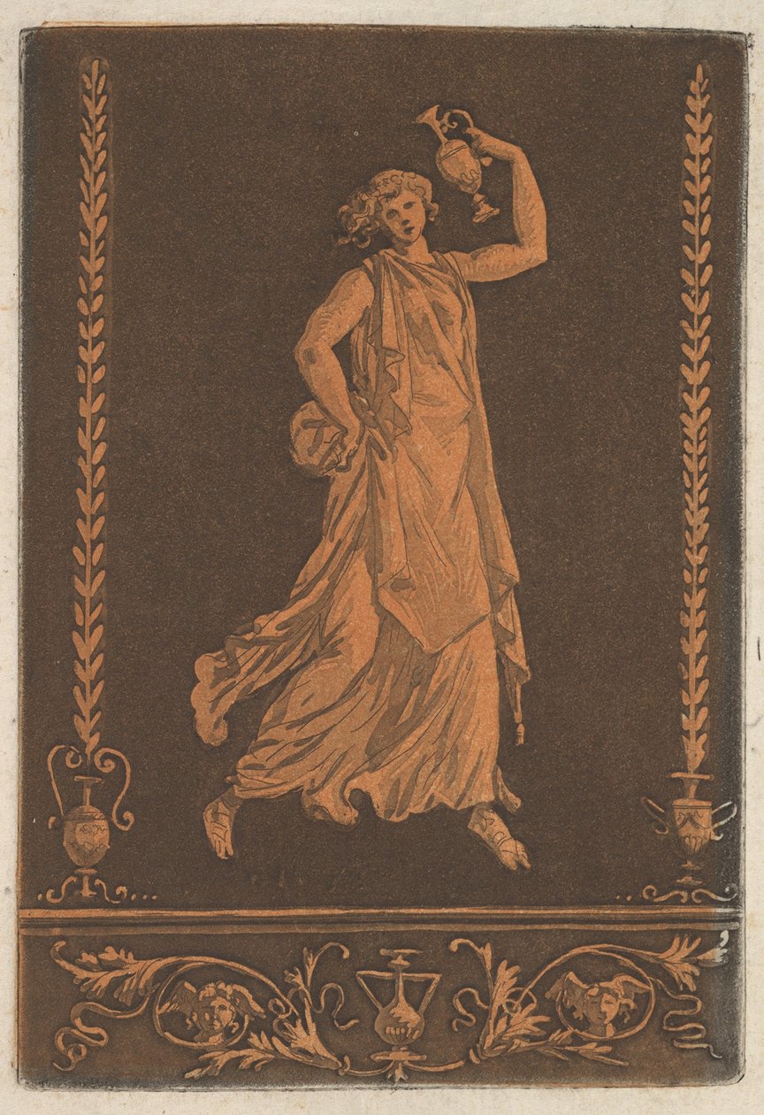 Ung draperad kvinna, gå från vänster till höger, bärande en Young draperad... metallvas, ca. 1784. av Jean Jacques Lagrenee