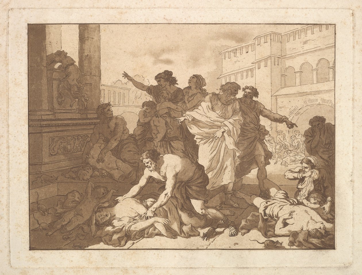 La Peste chez les Philistines Plague Among the Philistines, i ett album innehållande R..., 1782-1821. av Jean Jacques Lagrenee