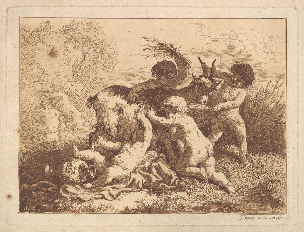 Les petits moissonneurs et la chevre The Young Harvesters and the Goat, i ett album forts..., 1782. av Jean Jacques Lagrenee