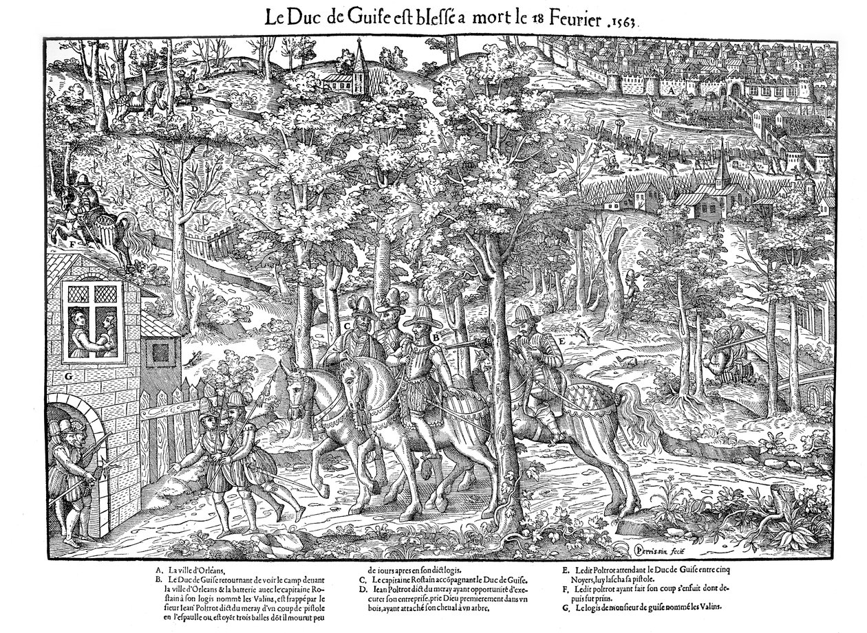 Mordet på Francois de Lorraine, Duc de Guise, franska religionskrigen, 18 februari 1563 1570. av Jean Jacques Perrissin