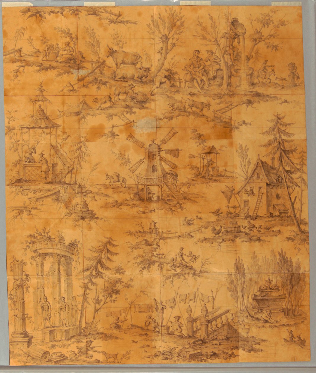 Tecknad för bomullstryck: "Jean-Jacques Rousseaus grav i Ermenonville." av Jean Jacques Rousseau