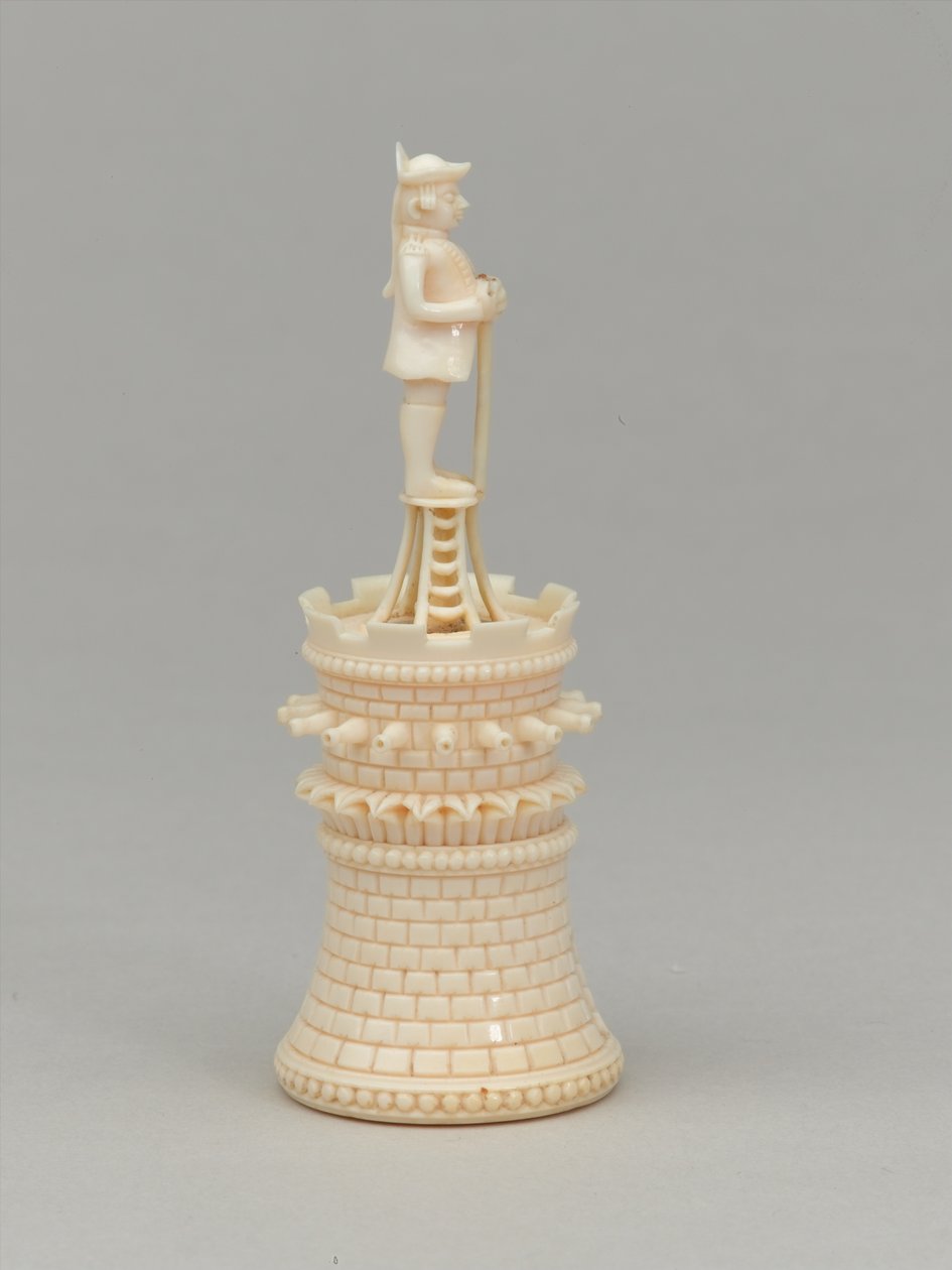 Vitt torn, schackpjäs, Indien, 1820 ca av Jean Jacques Scherrer