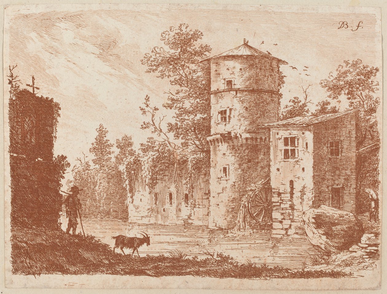 Forntida torn vid en vattenkvarn av Jean Jacques de Boissieu