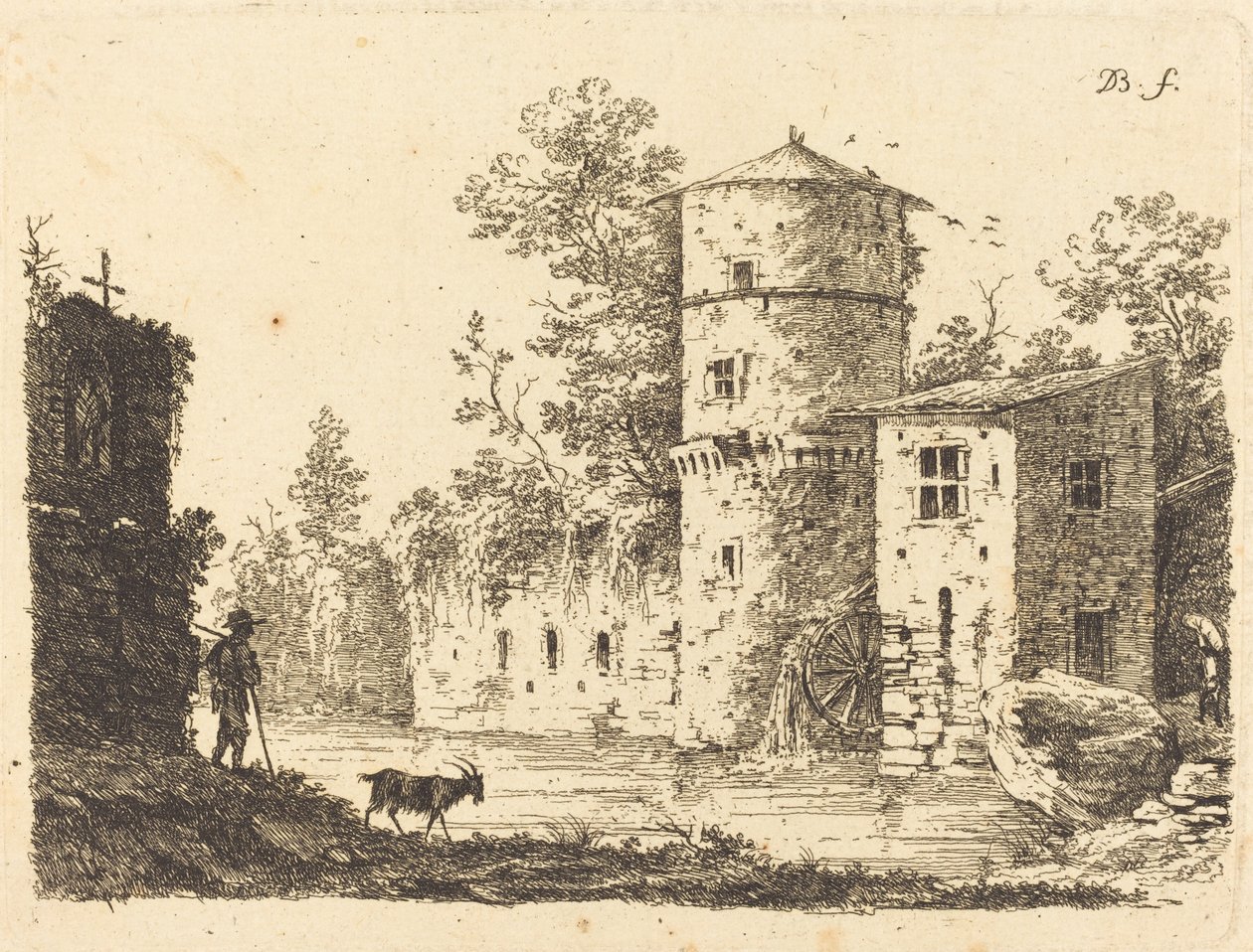 Forntida torn med en vattenkvarn av Jean-Jacques de Boissieu