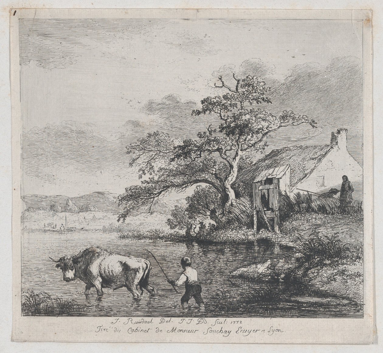 Herdsman and Bull, efter Ruisdael, 1772. av Jean Jacques de Boissieu