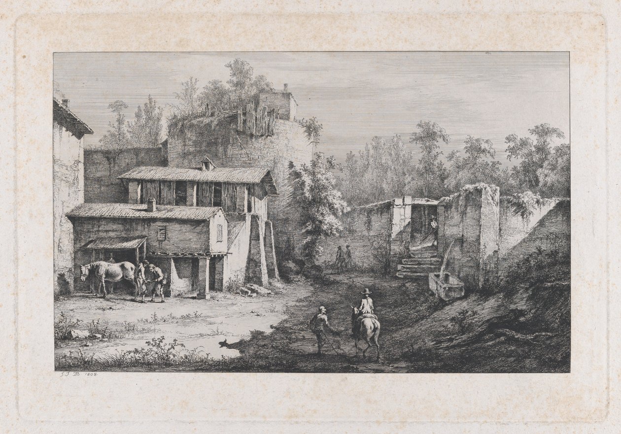 Landskap med hovslagare, utsikt över Terrebasse, Frankrike, 1808. av Jean Jacques de Boissieu
