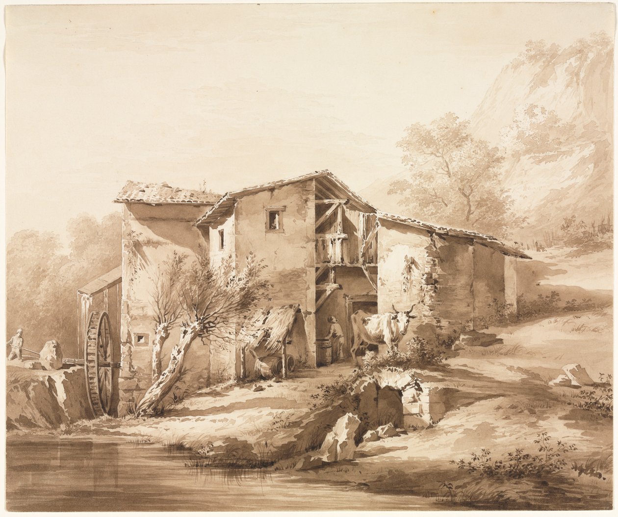 Landskap med vattenkvarn, ca 1790. av Jean Jacques de Boissieu