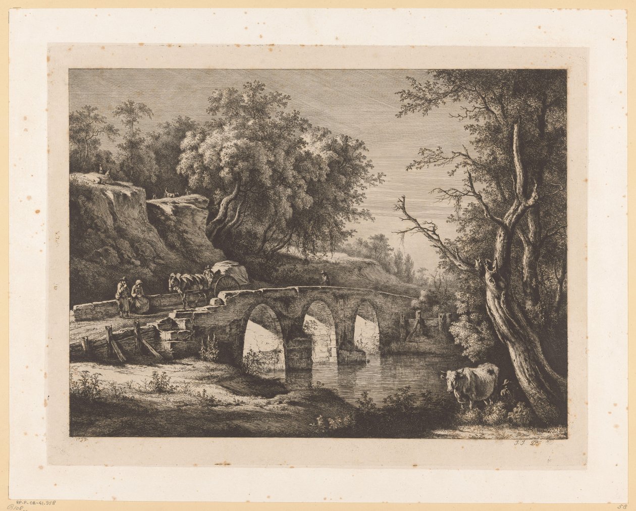Landskap med figurer på en stenbro av Jean Jacques de Boissieu