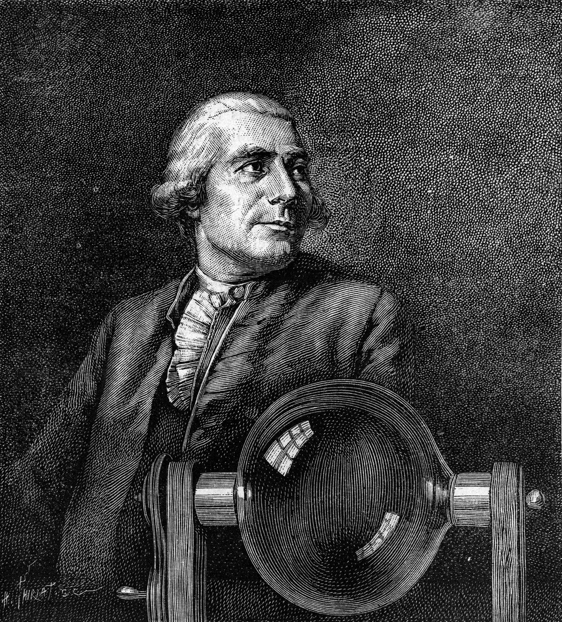 Porträtt av Joseph de Montgolfier (1740-1810), fransk industriman, uppfinnare av luftballongen. (Från porträttet av Boissieu, på Musee de Lyon). Gravering i "" Nature: genomgång av vetenskaperna och deras tillämpningar på konst och industri "" av Jean Jacques de Boissieu