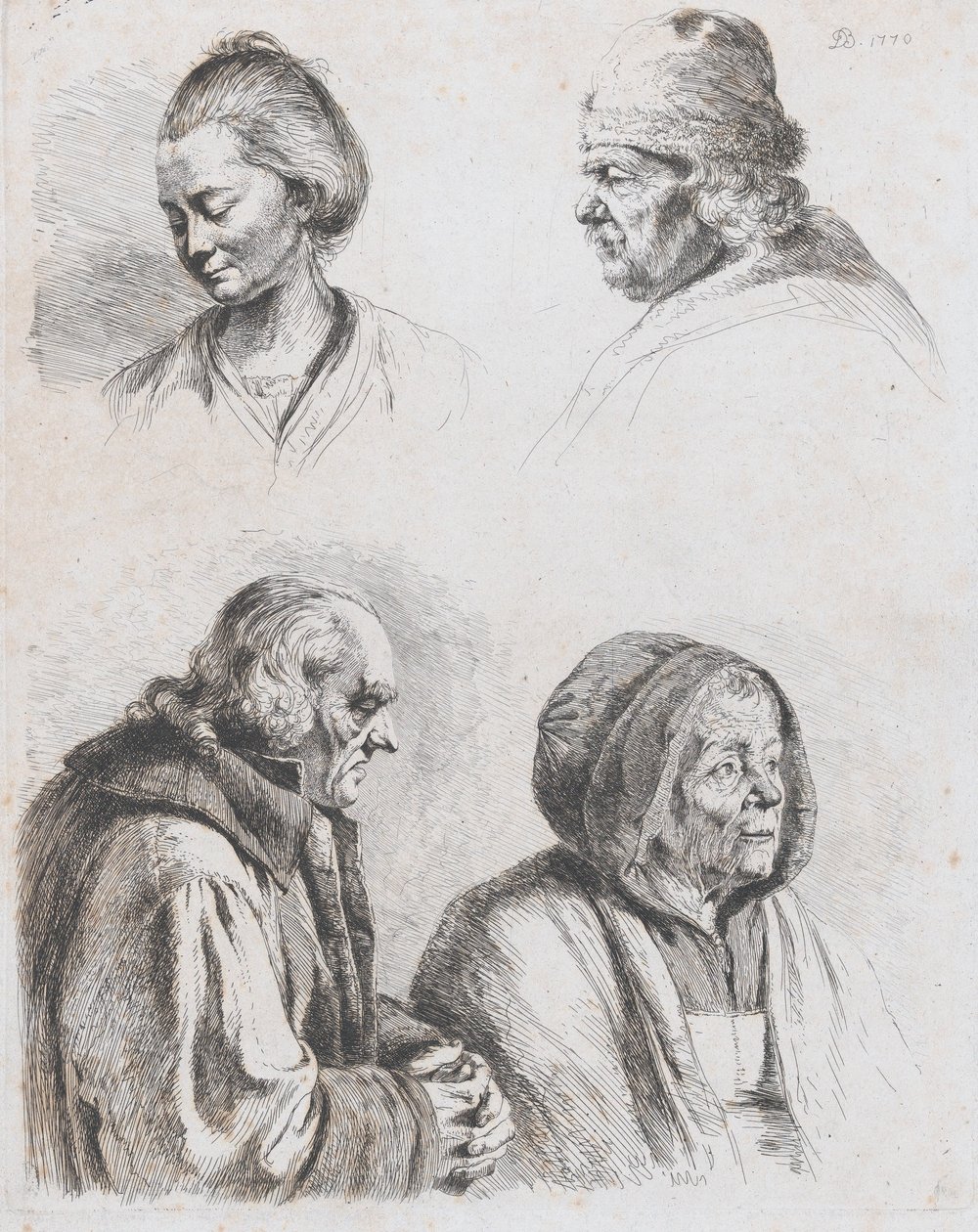 Studie av fyra huvuden, 1770. av Jean Jacques de Boissieu