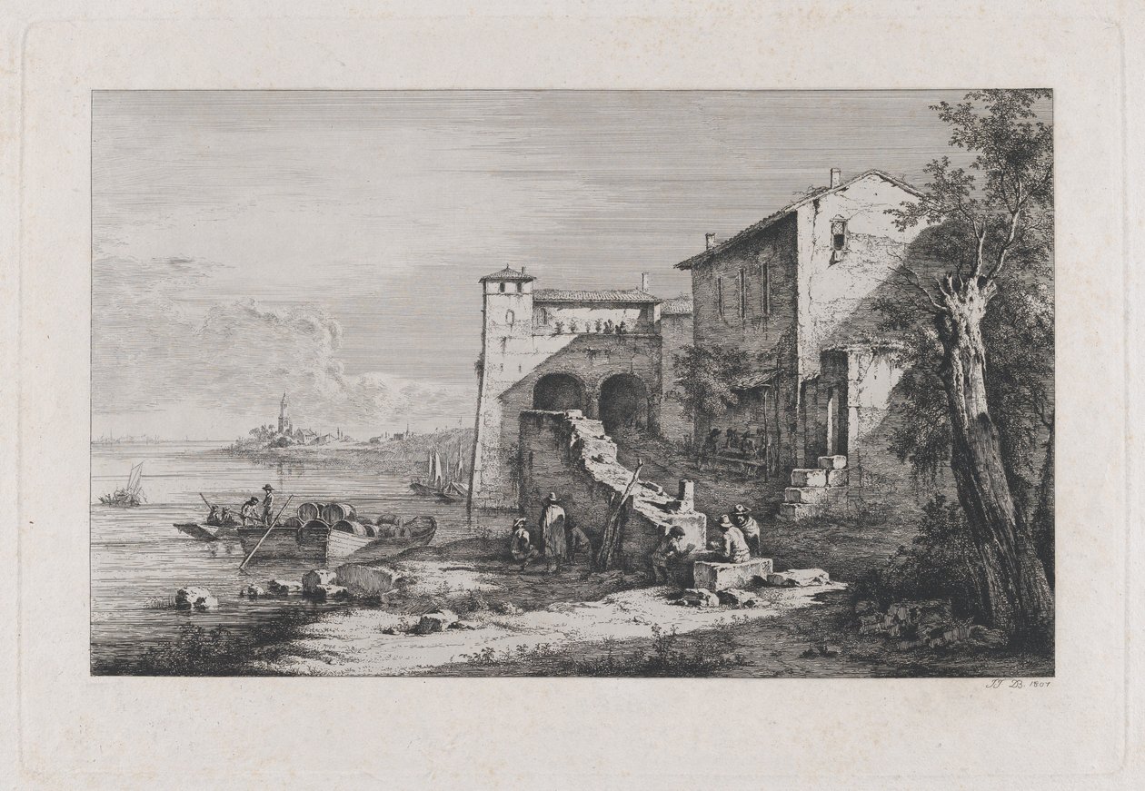 Utsikt över gamla tullhuset i Rom, 1807. av Jean Jacques de Boissieu