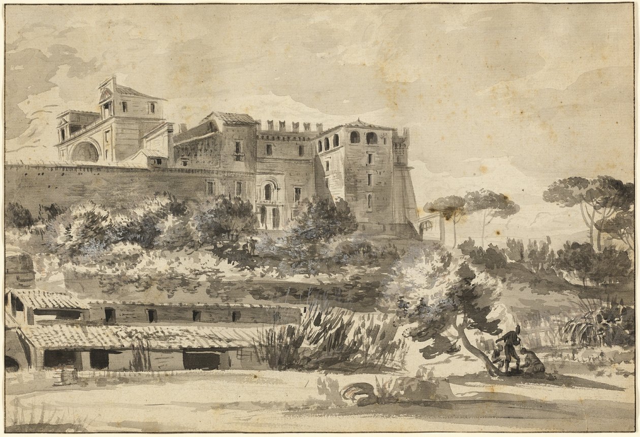 Utsikt över en italiensk villa och trädgårdar (Vatikanens Belvedere) av Jean Jacques de Boissieu