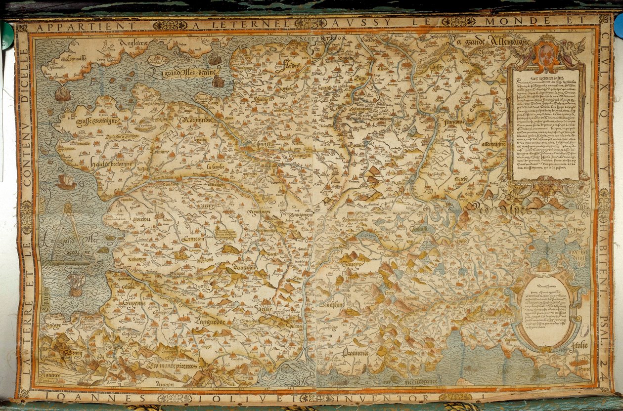 Geografisk karta över gallerna som visar gränserna mot Tyskland och Italien. Realiserad av kartografen Jean Jolivet (1500-talet) av Jean Jolivet
