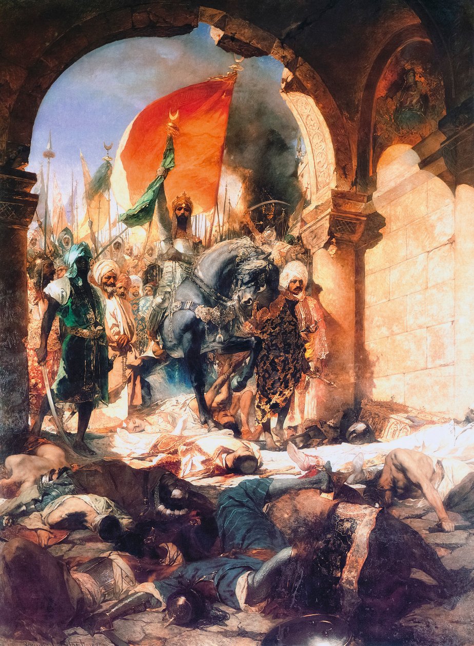 Mehmed II:s intåg i Konstantinopel. av Jean Joseph Benjamin (after) Constant