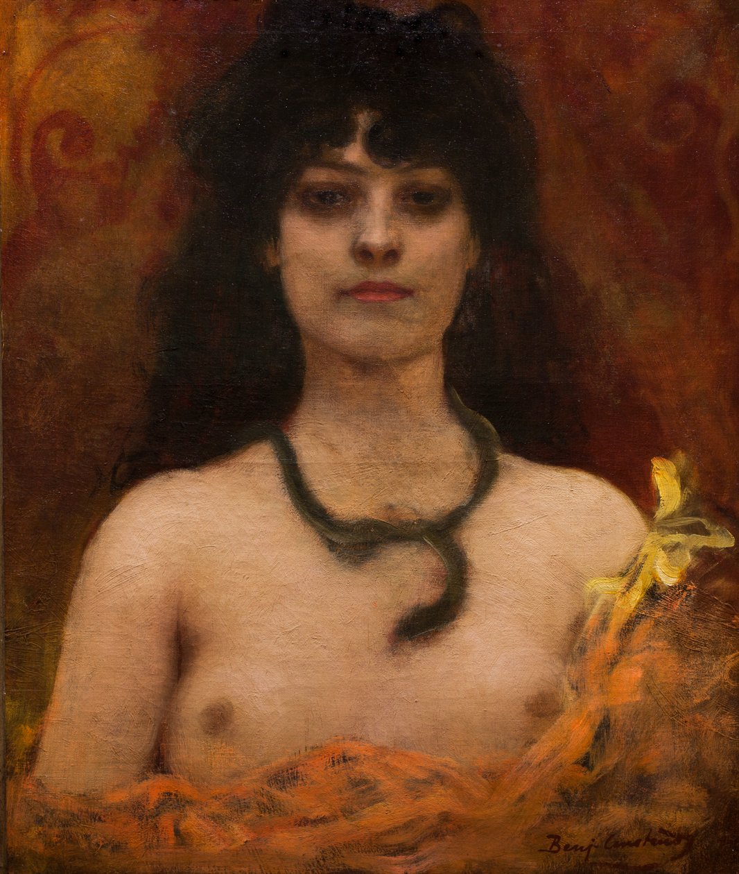 Orientalistiskt porträtt av en naken kvinna, odaterat. (Olja på duk) av Jean Joseph Benjamin Constant