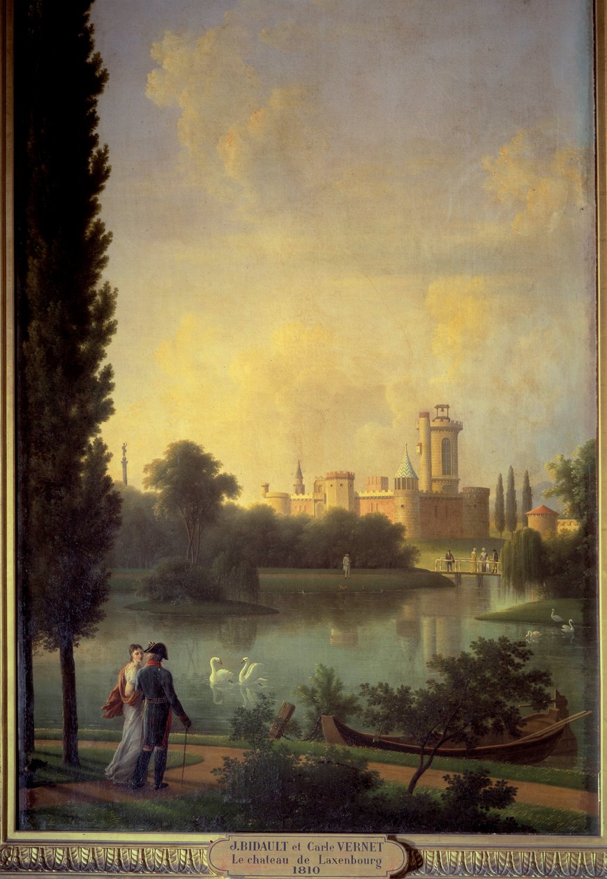 Slottet Laxembourg (Österrike), i förgrunden Österrikes kejsare och ärkeinnan Marie Louise. Målning av Joseph Bidault (1758-1846) av Jean Joseph Bidault