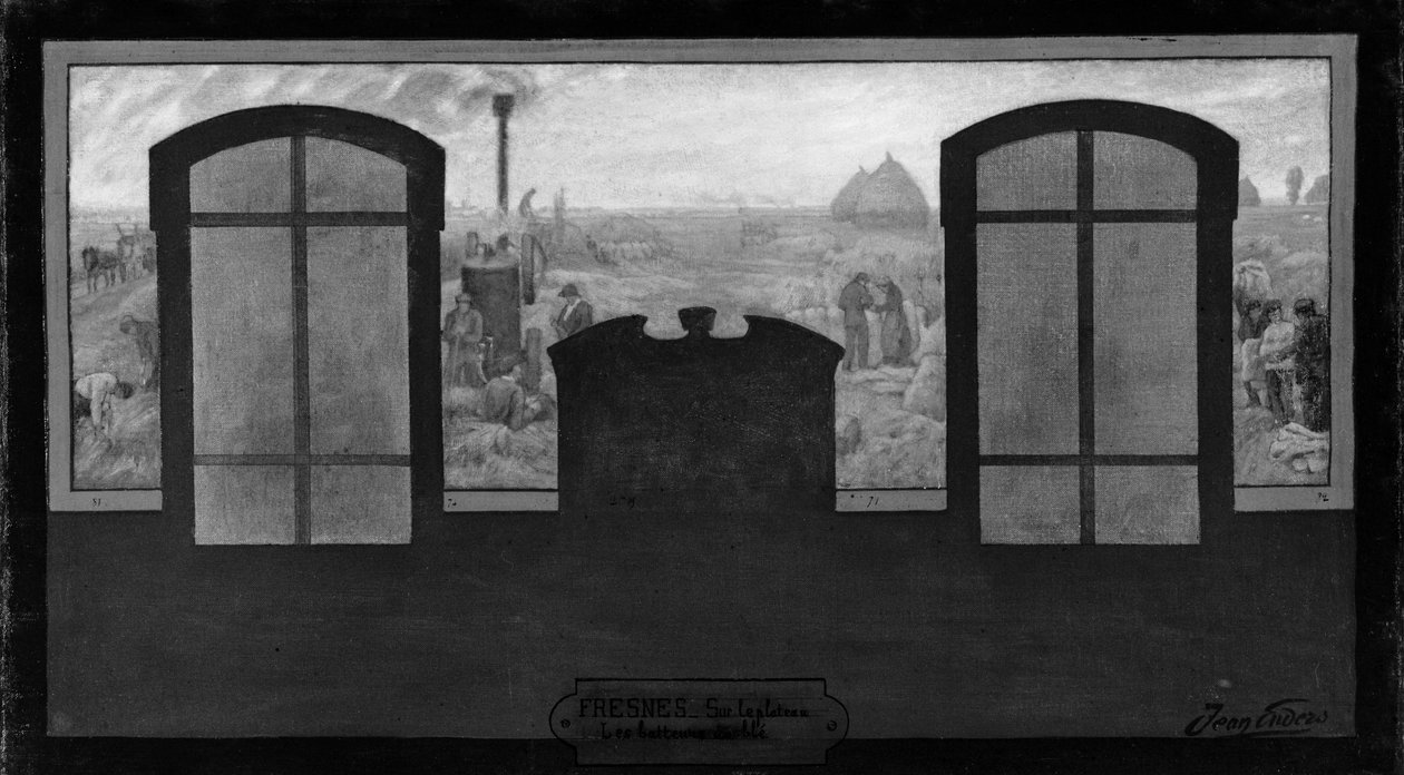 Skiss till Fresnes stadshus: Sur le plateau - Les batteurs de blé, 1905 (olja på duk) av Jean Joseph Enders
