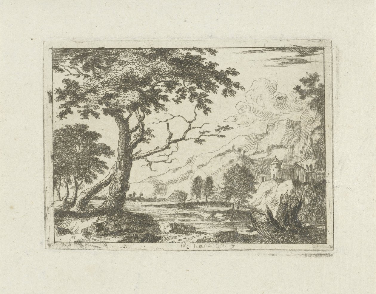 Berglandskap med en flod av Jean Joseph Hanson