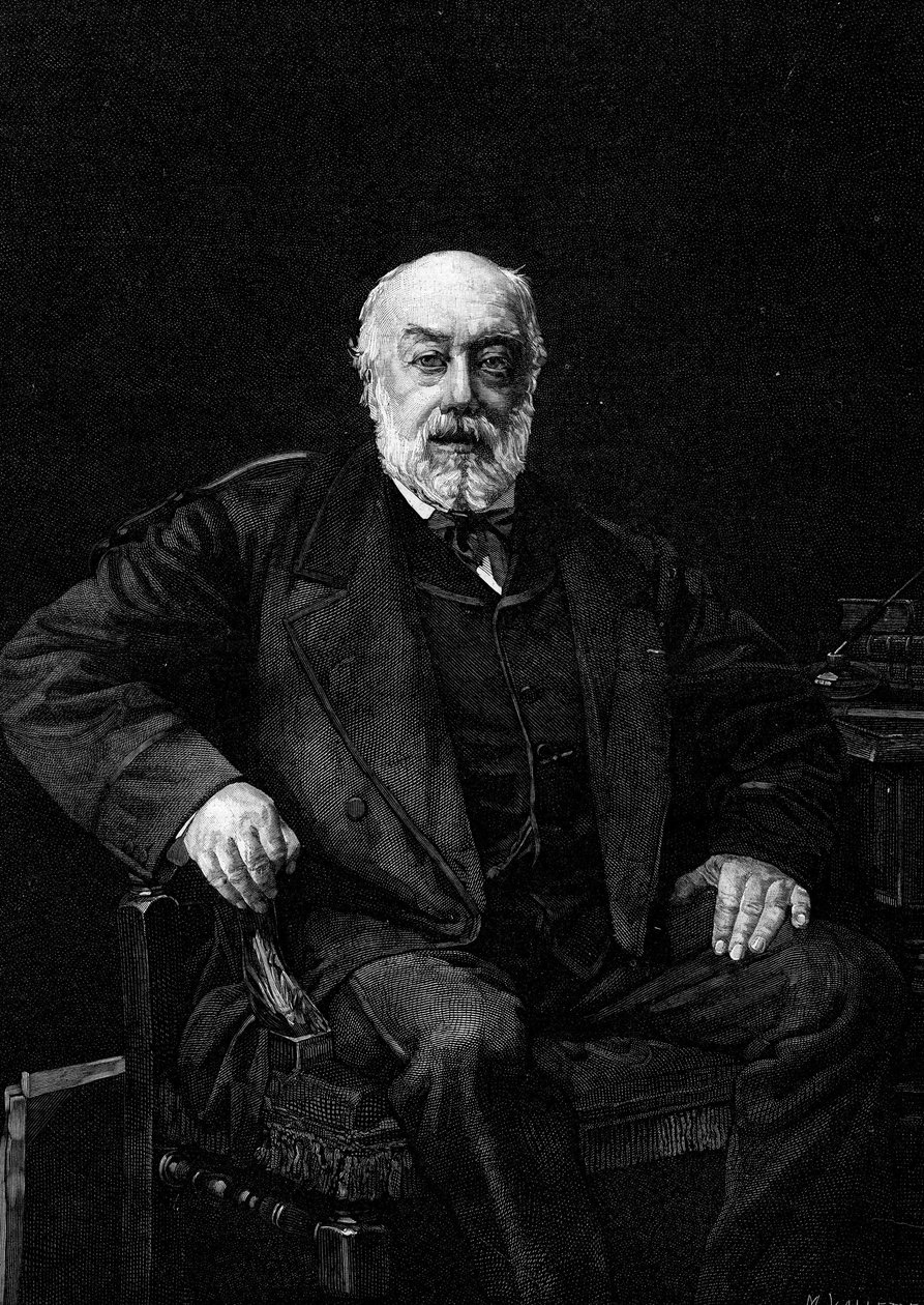 Porträtt av Gustave Nadaud (1820-1893), fransk sångare. Gravyr efter målningen av Jean Joseph Weerts (1849-1927). I ""The Illustrous World"" nr 1252 av 26 mars 1881. av Jean Joseph Weerts