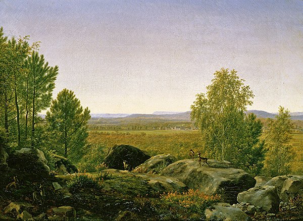 Landskap i gryningen (olja på duk) av Jean Joseph Xavier Bidauld