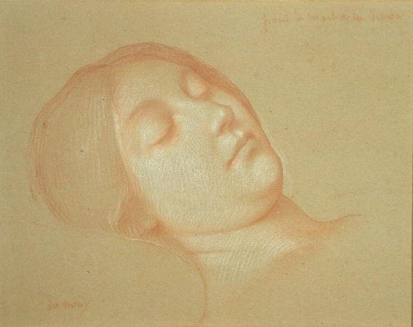 Studie för Jungfruns död (röd krita förhöjd med vitt på papper) av Jean Jules Antoine Lecomte du Nouy