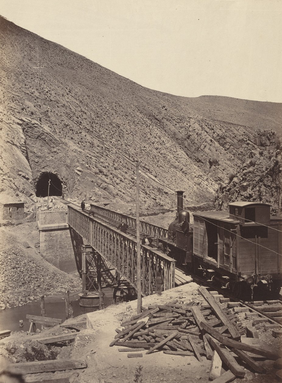 Bro och tunnel över Jalon, Madrid till Zaragoza,ca. 1860-1865 (foto) av Jean Laurent