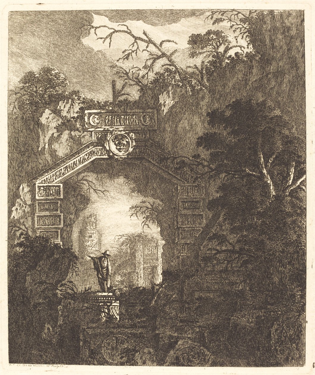 Figur stående under en stenbåge av Jean Laurent Legeay