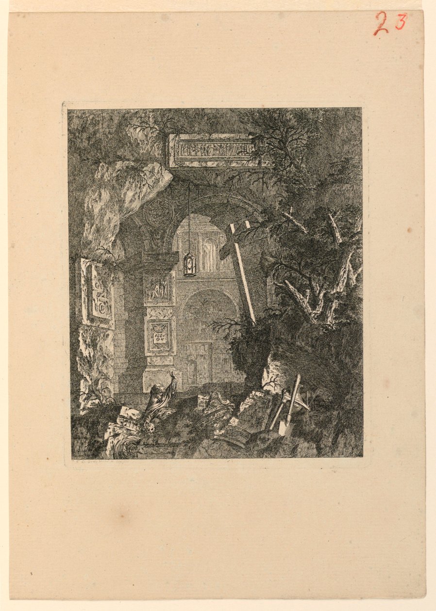 Saint-Francois (?) i ett landskap av ruiner av Jean Laurent Legeay