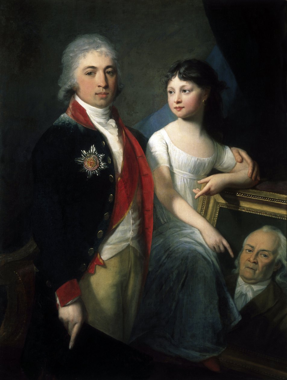 Porträtt av författaren och statsmannen Ivan M. Muravyev-Apostol med dotter (Porträtt av författaren och statsmannen Ivan M. Muravyev-Apostol med dotter) - Målning av Jean Laurent Monnier (1743 eller 1746-1808), olja på duk av Jean Laurent Monnier