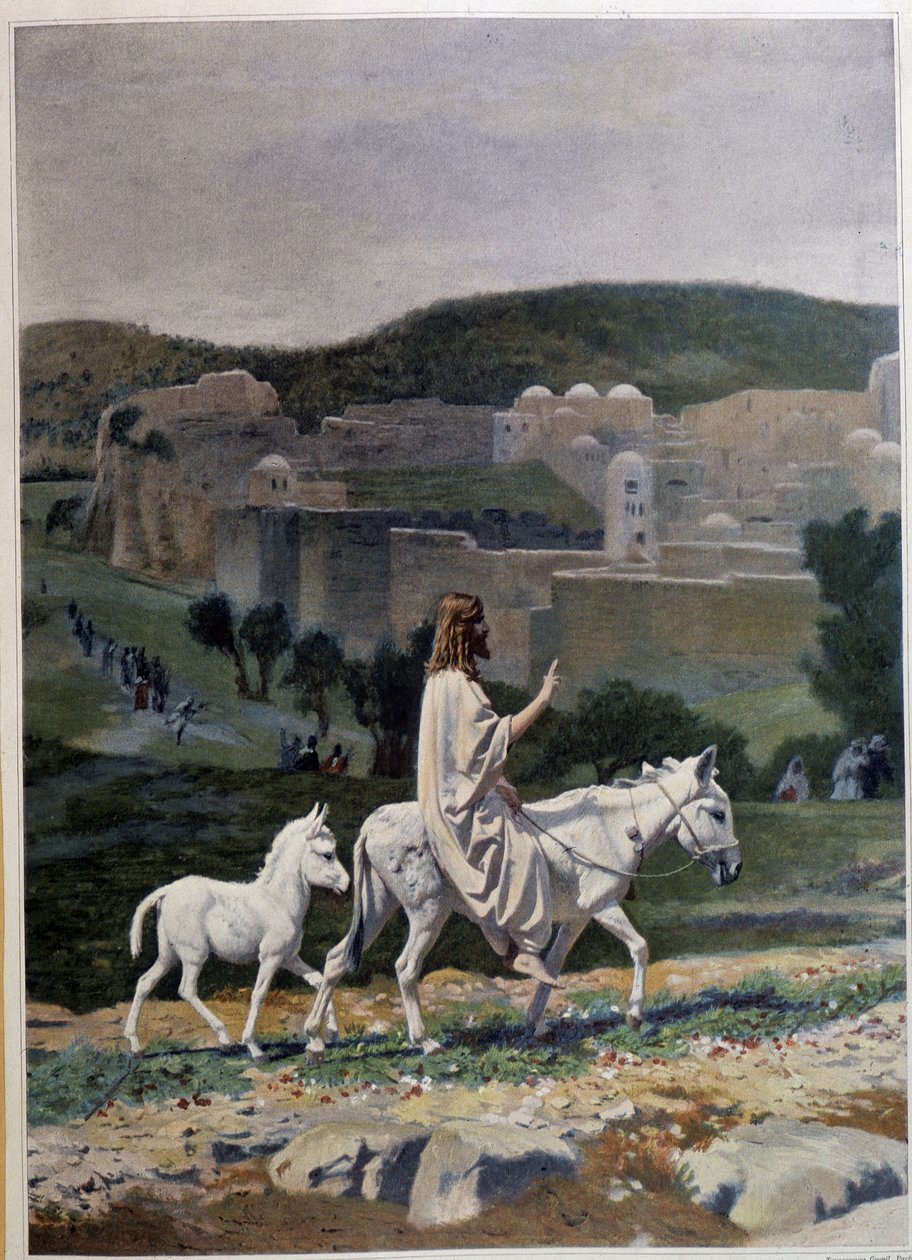 Kristi intåg i Jerusalem på palmdagen. Gravyr efter en målning av Jean Leon Gerome (Jean-Leon Gerome av Jean Leon (after) Gerome