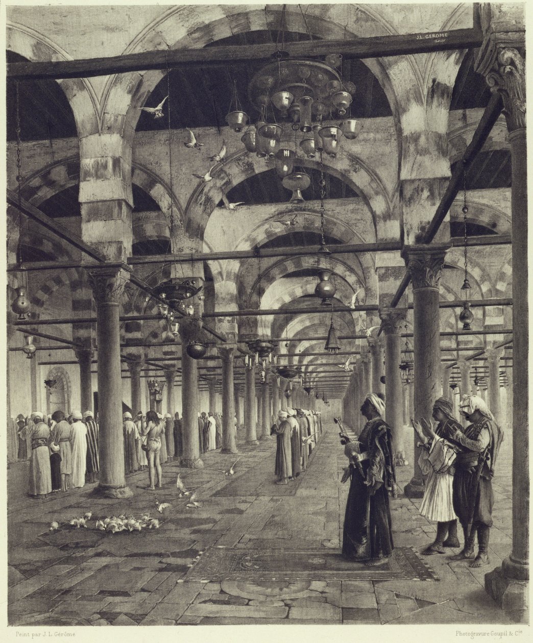 Offentlig bön i moskén i Amron, från "En samling verk av Jean-Leon Gerome i 100 fotogravyrer" av Jean Leon (after) Gerome
