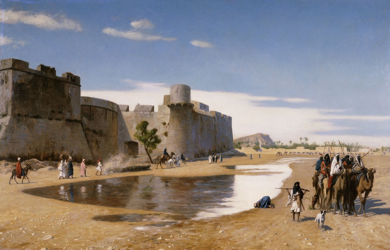 En arabisk karavan utanför en befäst stad, ca 1895 av Jean Leon Gerome