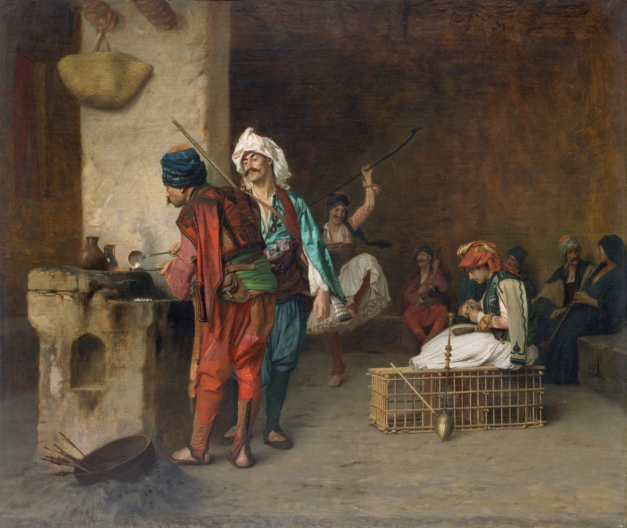 Cafe House, Cairo Casting Bullets, 1884 eller tidigare. av Jean Leon Gerome