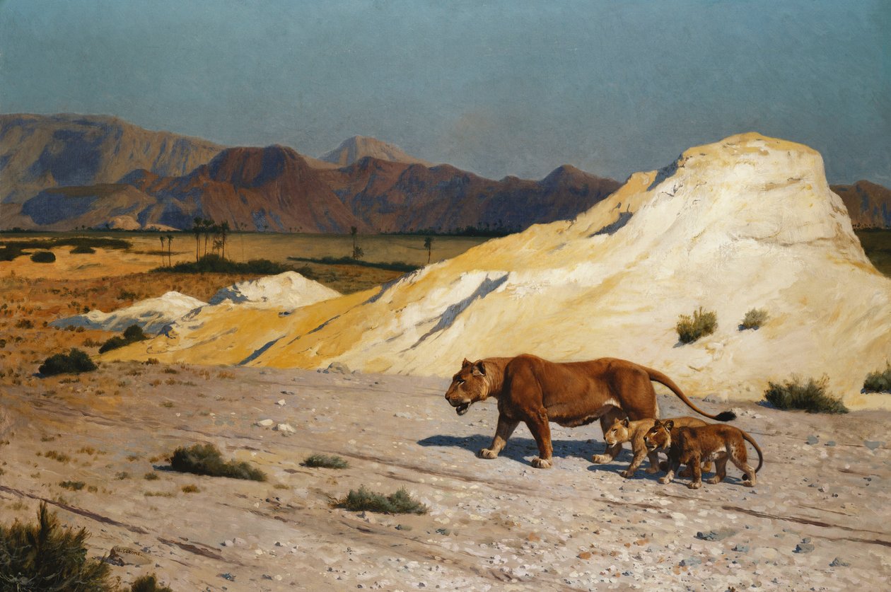 Lejoninna och ungar; Lejoninna och Lejoninna, av Jean Leon Gerome