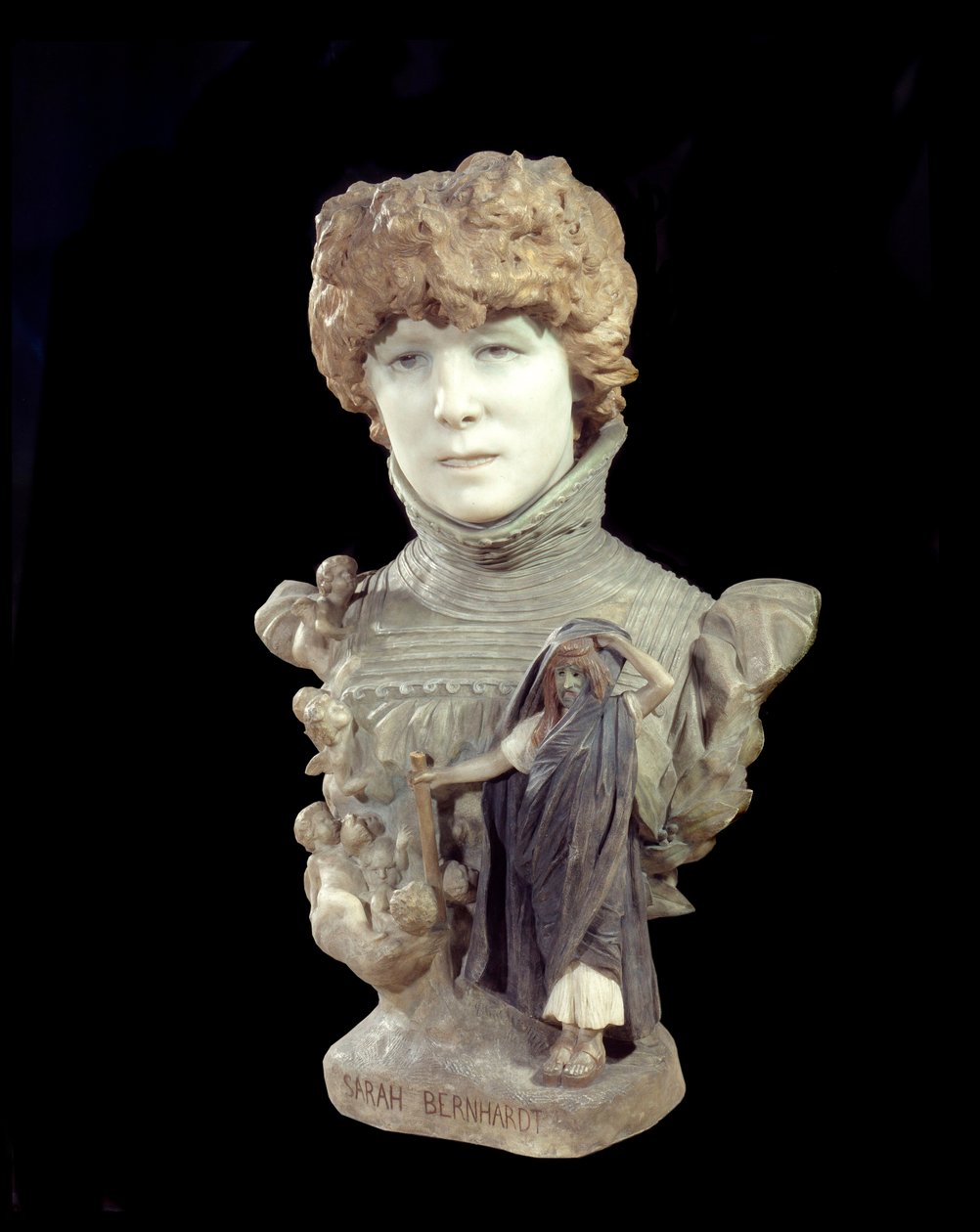 Marmorbyst av komikern Henriette Rosine Bernard kallad Sarah Bernhardt (1844-1923). Skulptur av Jean Leon (Jean-Leon) Gerome (1824-1904) 1895 runt Paris, musee d