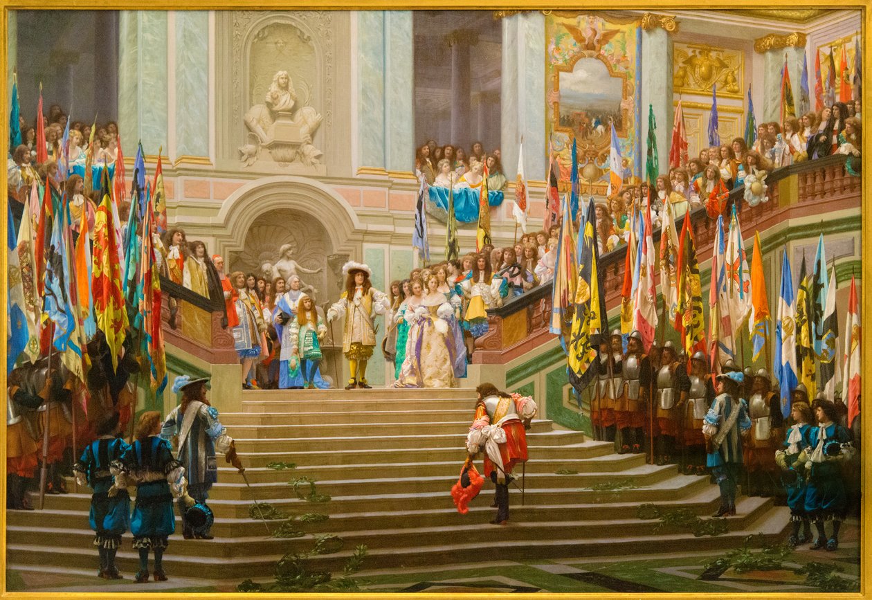 Mottagning av Louis 2 de Bourbon Conde sa Grand Conde av kung Louis 14 a Versailles 1674 av Jean Leon Gerome