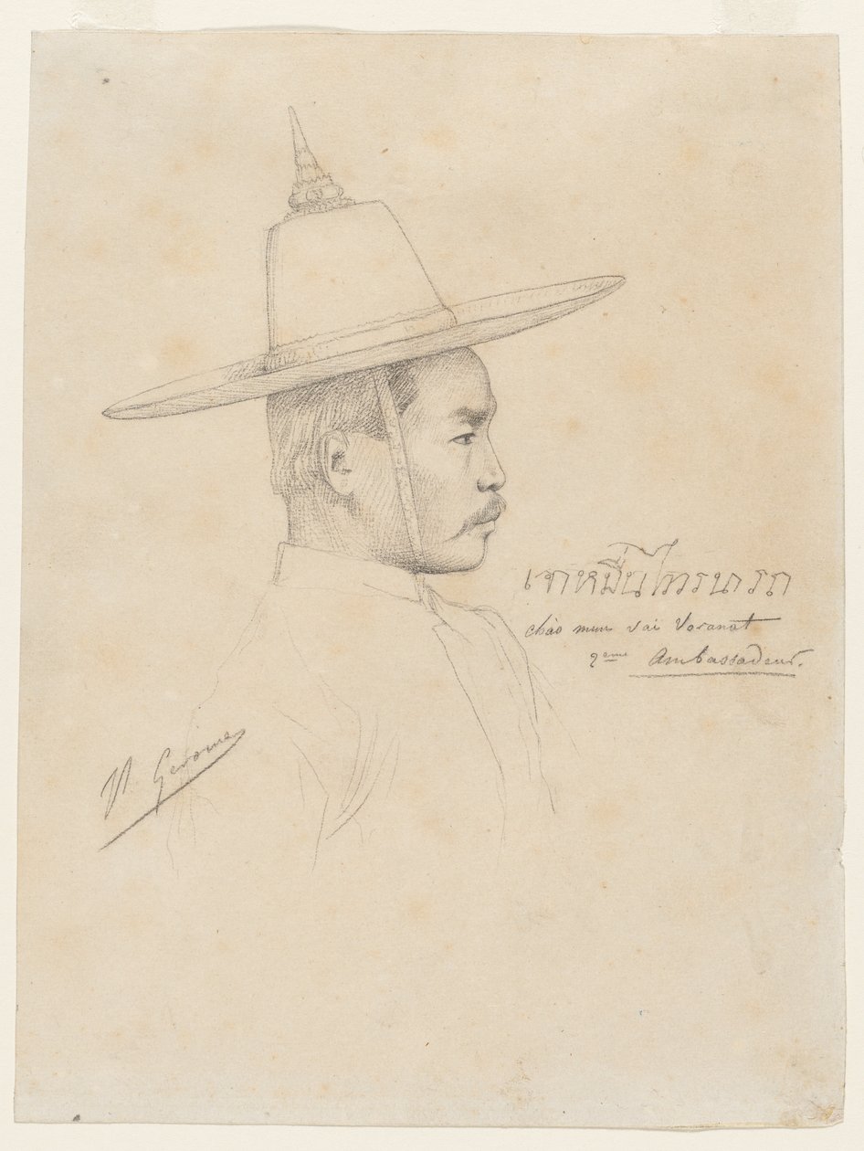 Studie för mottagandet av de siamesiska ambassadörerna i Fontainebleau, 1861-1864. av Jean Leon Gerome