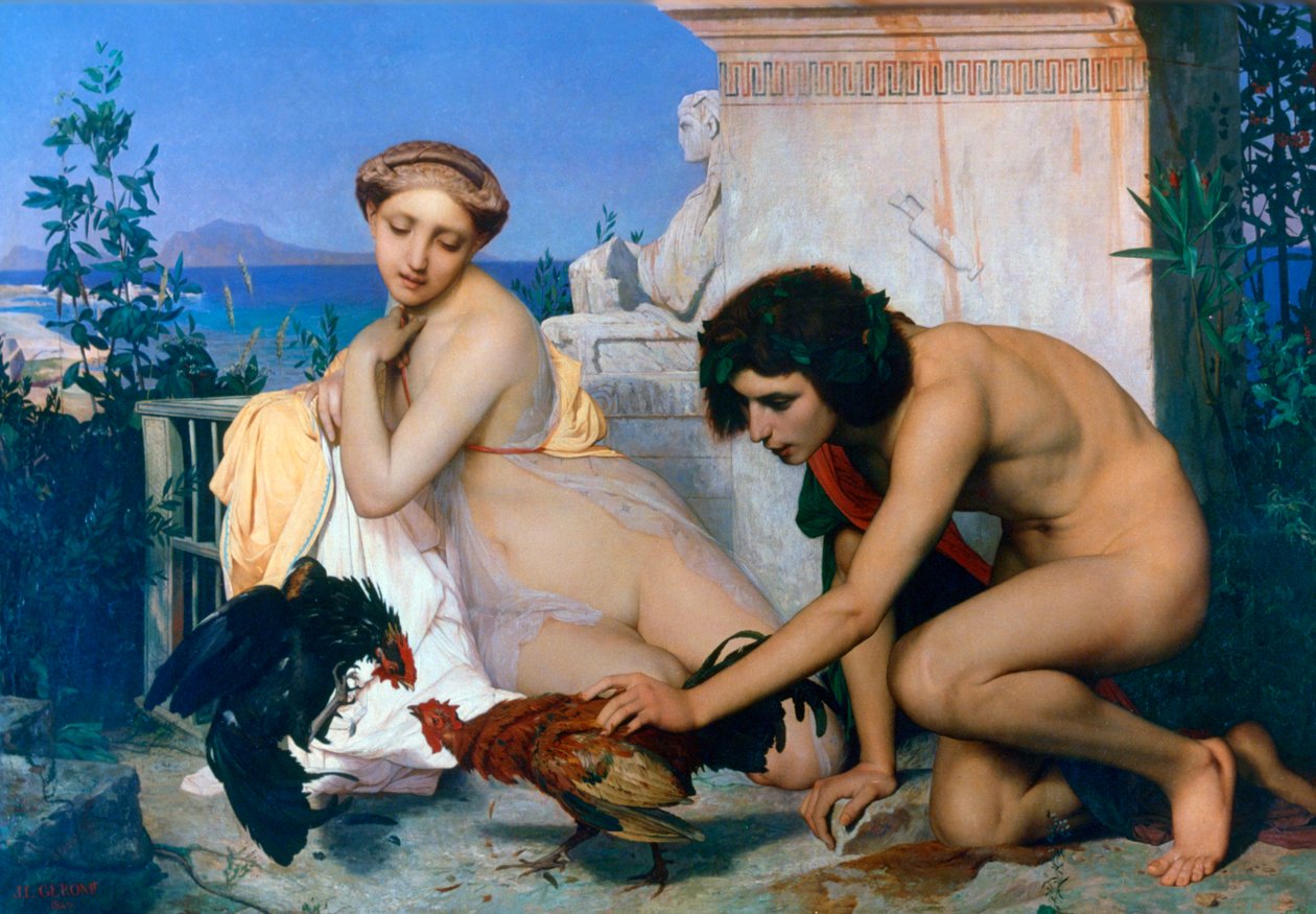 Unga greker uppmuntrar tuppar att slåss, 1846 av Jean Leon Gerome