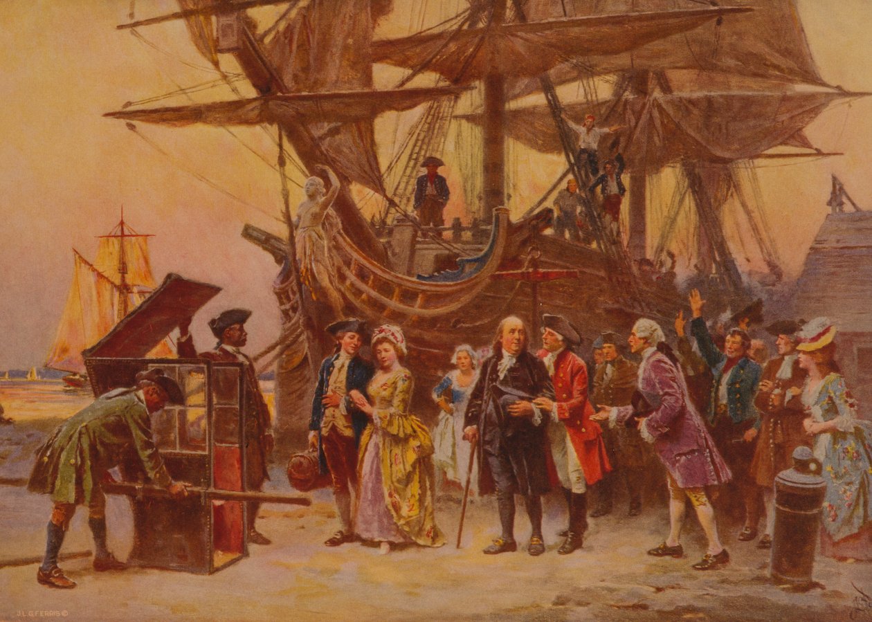 Franklins återkomst till Philadelphia, ca 1930 av Jean Leon Gerome Ferris