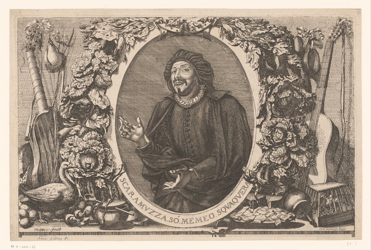 Porträtt av Tiberio Fiorilli i rollen av Scaramuccia (Scaramouche) av Jean Lepautre (attributed to)