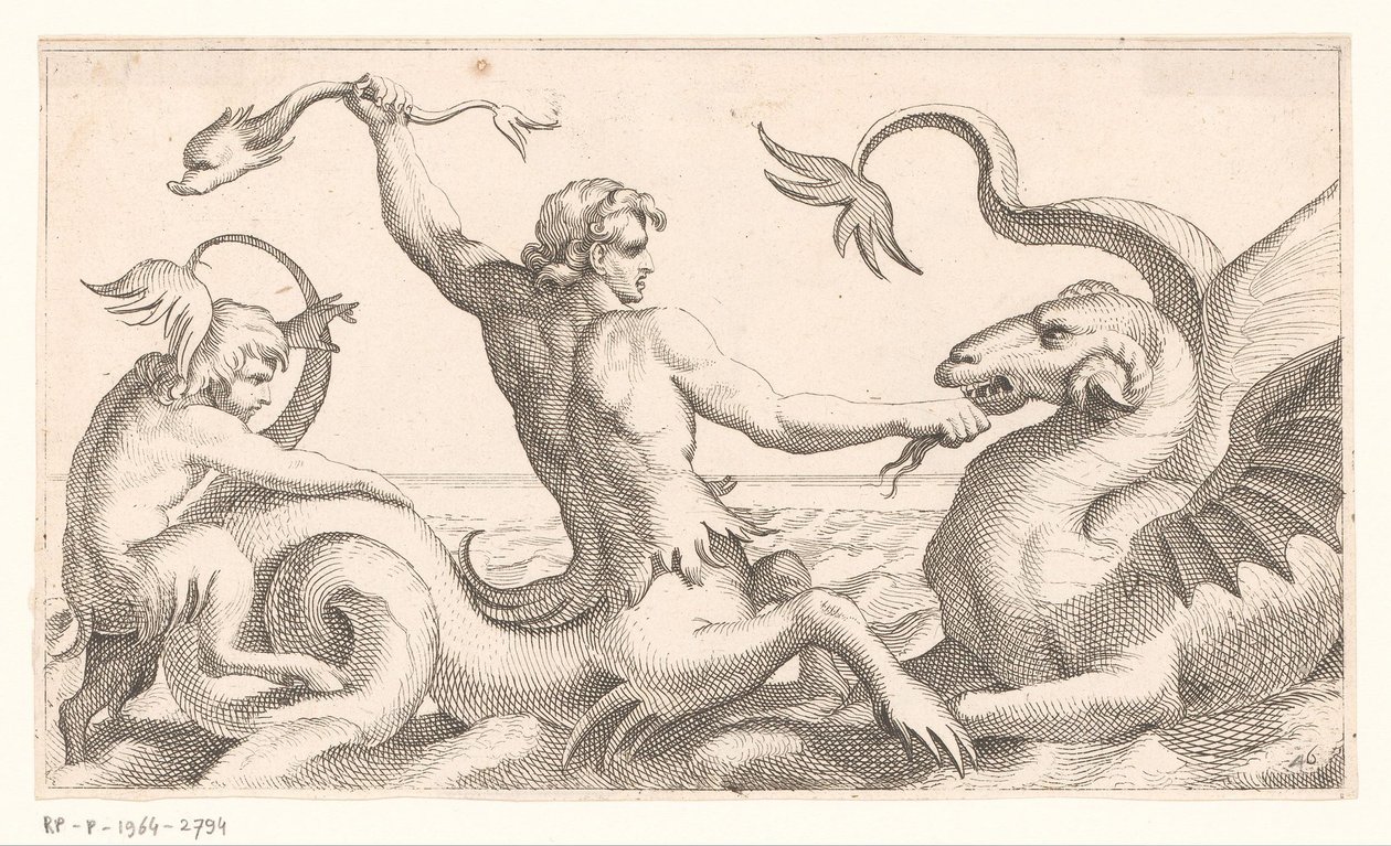 Triton slåss mot ett sjömonster av Jean Lepautre (attributed to)