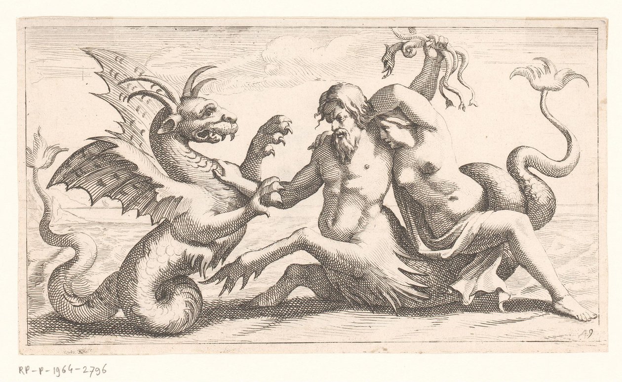 Triton med kvinna som slåss mot ett havsmonster av Jean Lepautre (attributed to)