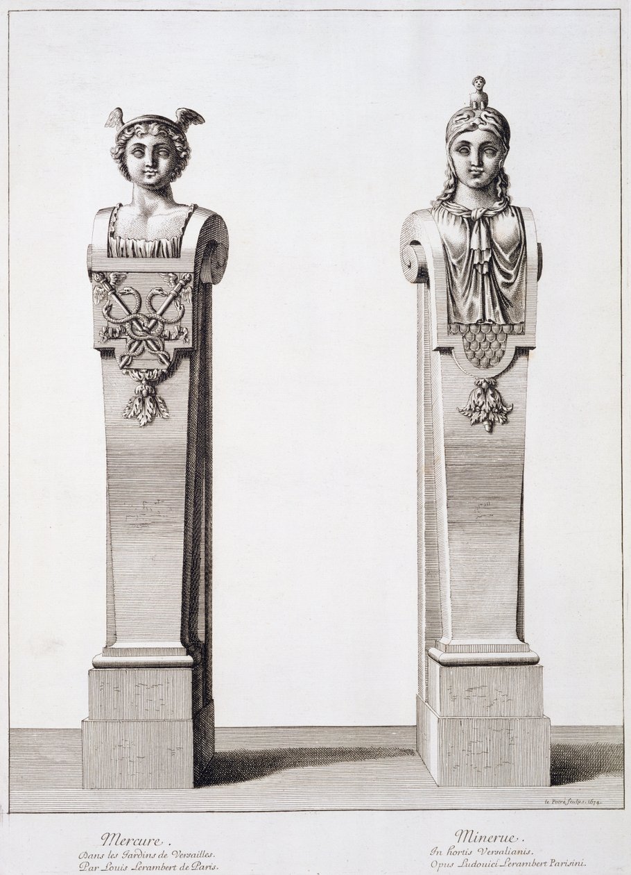 Byster av Merkurius och Minerva av Louis Lerambert i Versailles, 1674 av Jean Lepautre