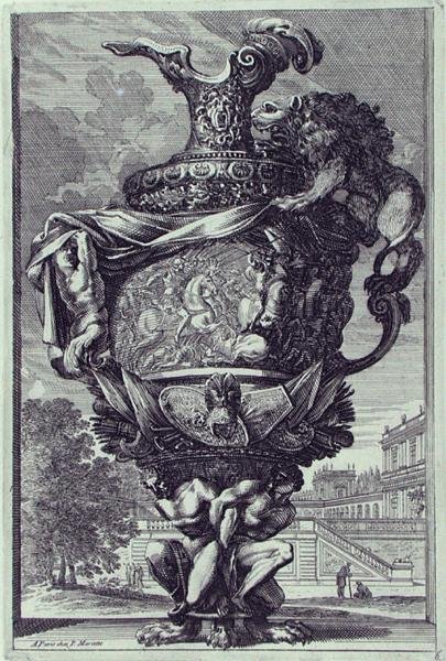 Trädgårdsskulptur, publicerad ca 1670 (gravyr) (se även 172935) av Jean Lepautre