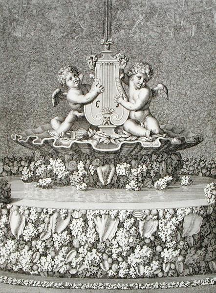 Två amoriner som håller en lyra, en fontän i Versailles av Jean Lepautre