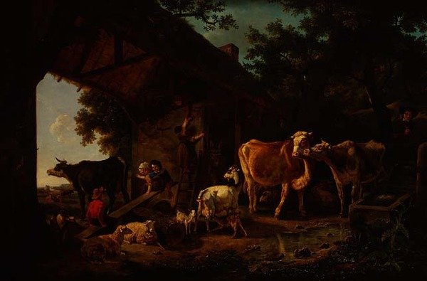 Djur som kommer ut ur ladugården av Jean Louis De Marne