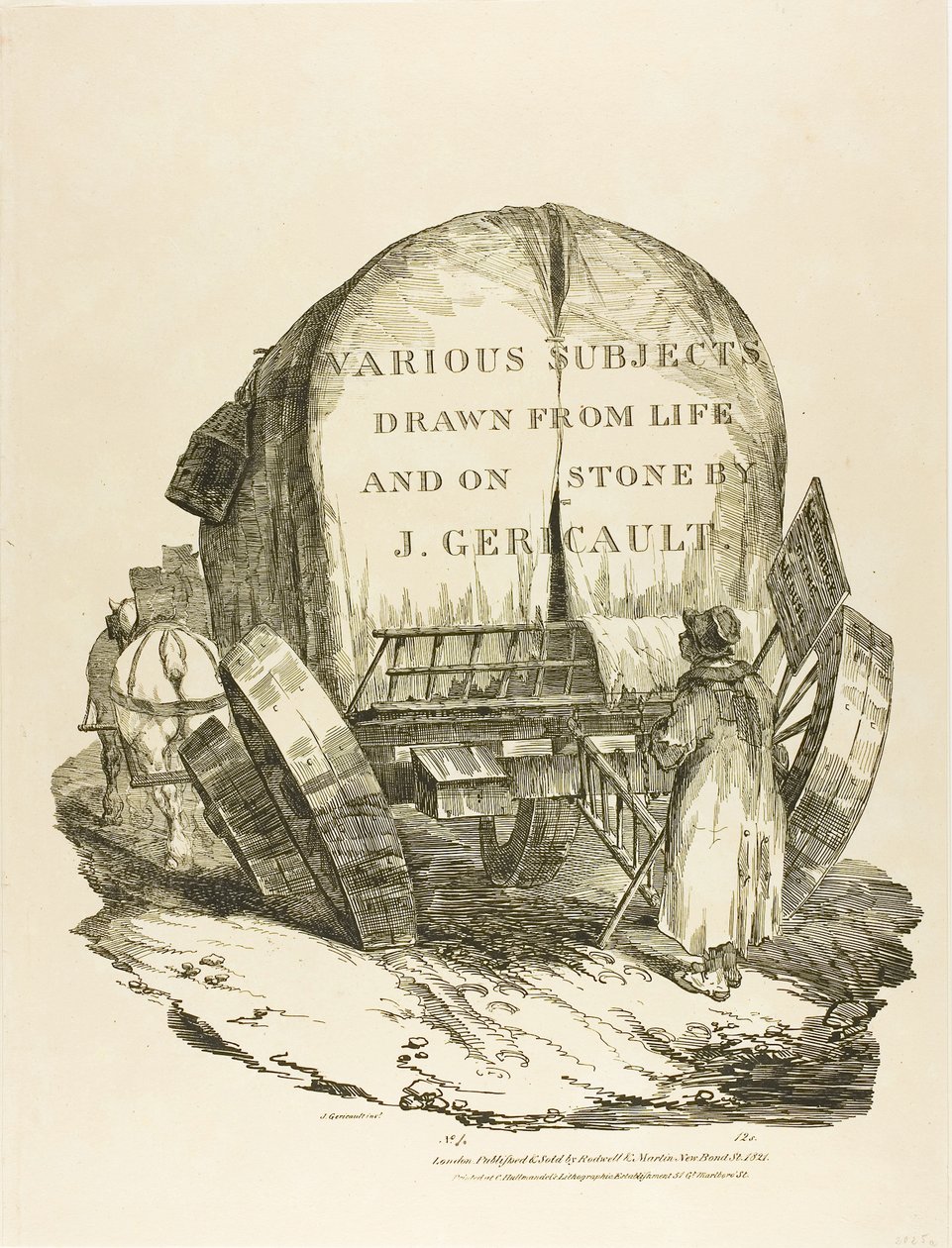 En hästdragen vagn, Titelsida för olika motiv tecknade ur livet och på sten (Den engelska sviten) av Jean Louis André Théodore Géricault