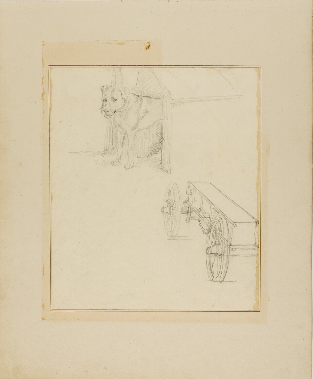 Hund som står i hundkoja och studie av en ammunitionsvagn av Jean Louis André Théodore Géricault